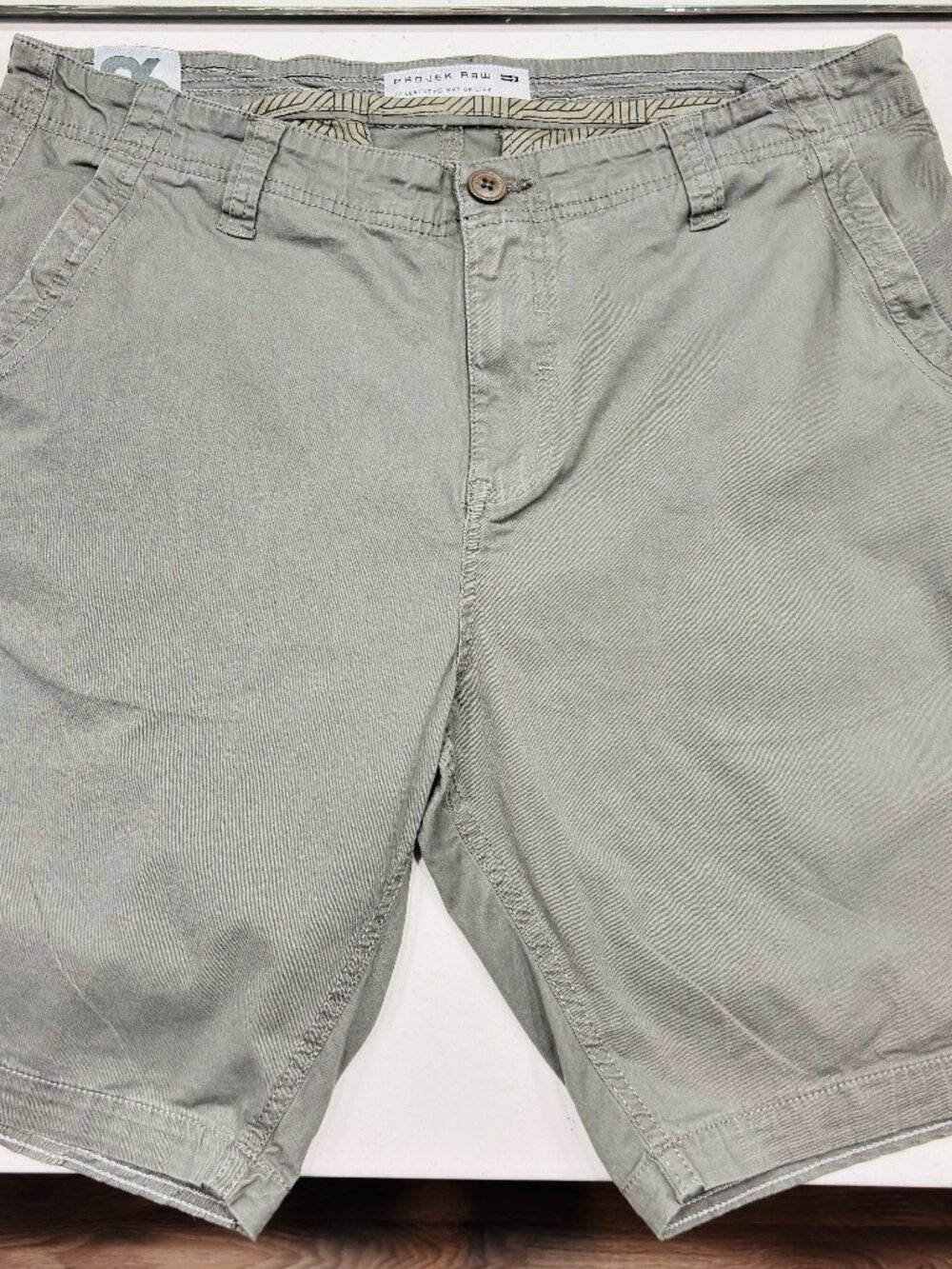 Projek Raw Men's Green Chino Shorts 36 Stretch Cotton Casual Lightweight